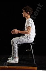 Whole Body Man White Sports Shirt T shirt Sweatsuit Kneeling Studio photo references